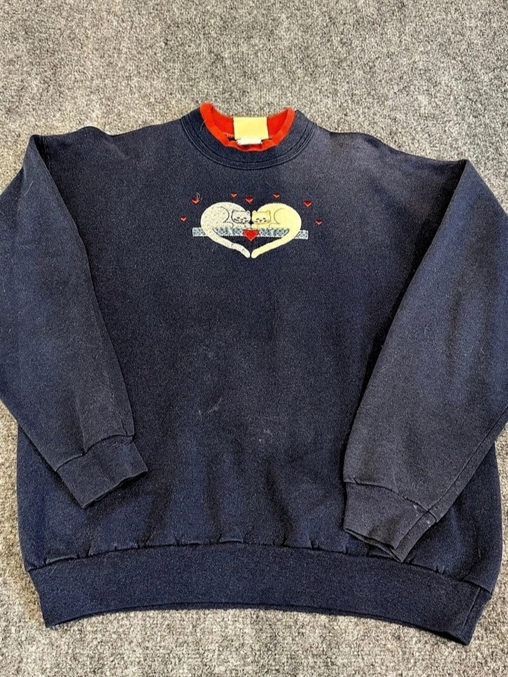 Top Stitch Cat Graphic Sweatshirt in Blue Size Large